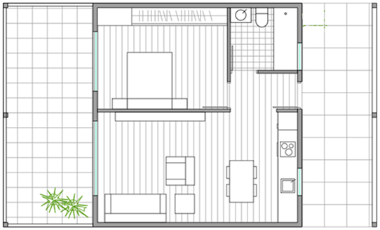 Plano y simulación de vivienda Luz de Azahar